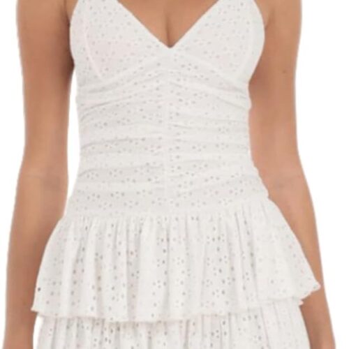 Womens Deep V Neck Spaghetti Strap Casual Tiered Mini Dresses Summer Layer Ruffle Hem Short Dress