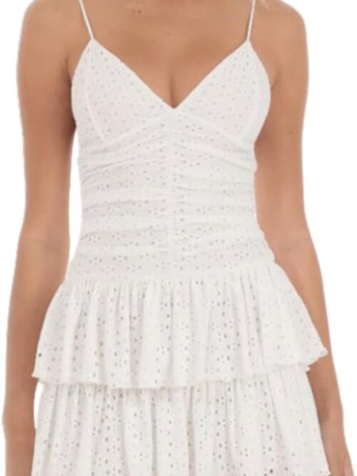Womens Deep V Neck Spaghetti Strap Casual Tiered Mini Dresses Summer Layer Ruffle Hem Short Dress