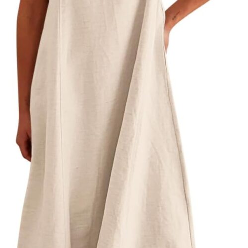 Womens  Summer Linen Maxi Dress Contrast Spaghetti Strap Dress Backless Casual Party Beach Dresses