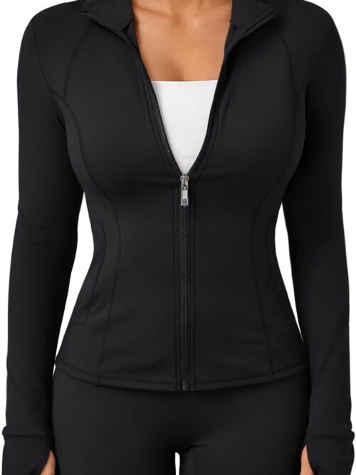 Women Lightweight Zip Up Jackets Athletic Workout Hoodies Spring Shirt Fitted Gym Clothes with Pocket