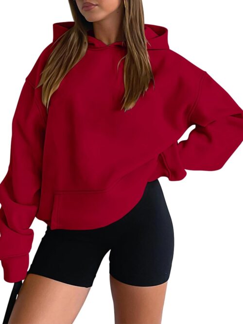 Women Hoodies Casual Pullover Long Sleeve Sweatshirt Kangaroo Pocket Drop Shoulder Sweater