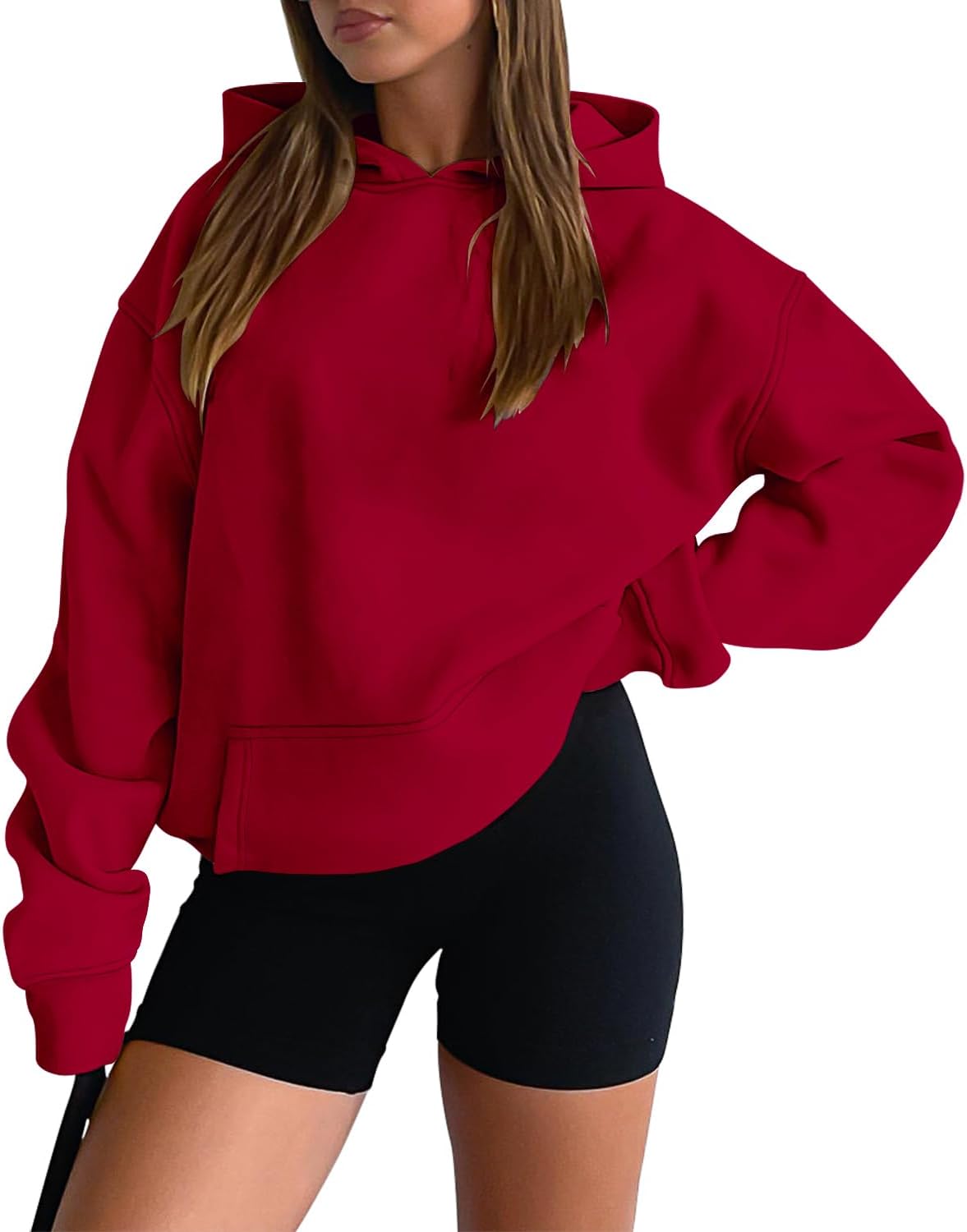 Women Hoodies Casual Pullover Long Sleeve Sweatshirt Kangaroo Pocket Drop Shoulder Sweater