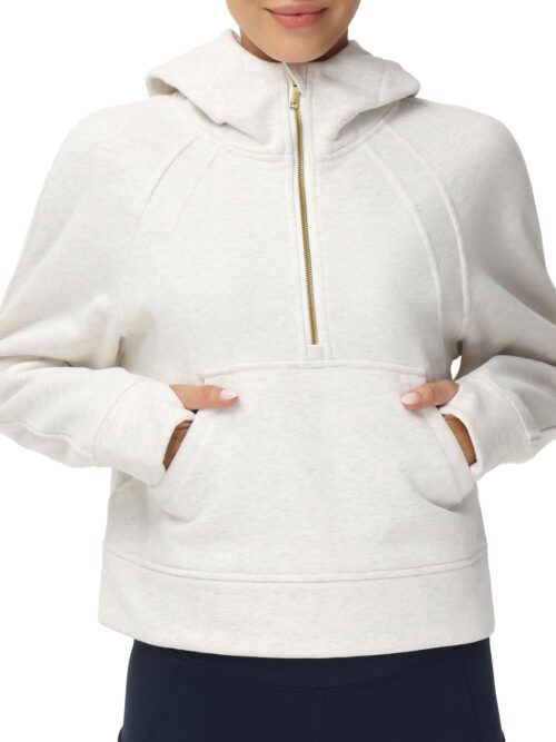 Womens' Hoodies Half Zip Long Sleeve Fleece Crop Pullover Sweatshirts with Pockets Thumb Hole