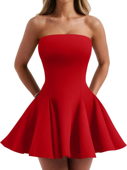 Womens Sexy Summer Strapless Mini Dress Homecoming Off Shoulder Sleeveless Party Club Short Dresses