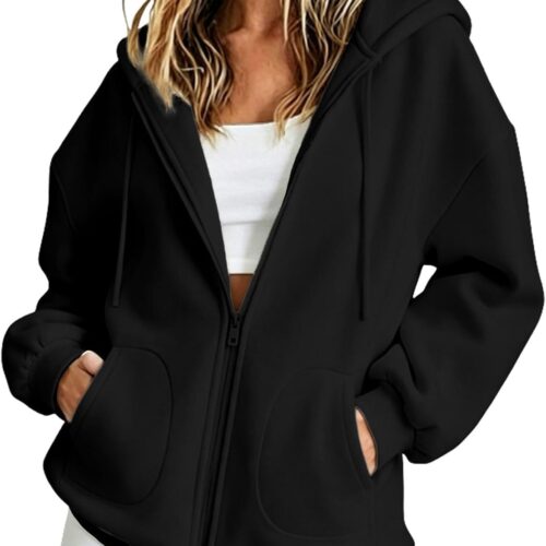 Zip Up Hoodie Women Oversized Zip Up Y2K Hoodies Casual Long Sleeve Sweatshirts Fall Spring Track Jackets