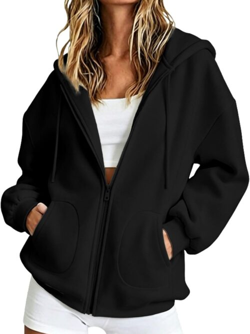 Zip Up Hoodie Women Oversized Zip Up Y2K Hoodies Casual Long Sleeve Sweatshirts Fall Spring Track Jackets
