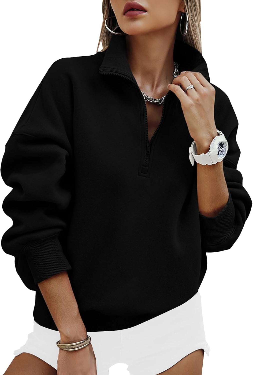 Womens Half Zip Oversized Sweatshirts Fleece Hoodies Trendy Long Sleeve Pullover Tops Y2k Fall Outfits