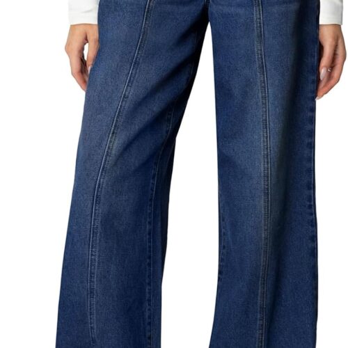 Womens Wide Leg Jeans High Waisted Stretchy Straight Leg Jeans Trendy Seamed Front Loose Denim Pants
