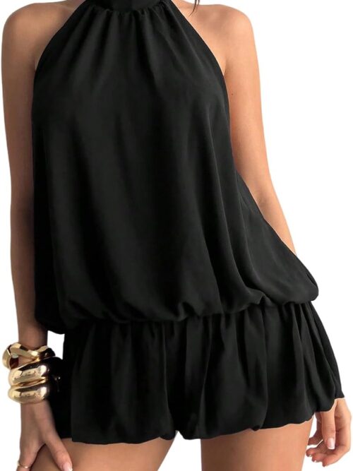 Womens Y2k Summer Halter Dress Tie Open Back Sleeveless Ruffle Hem Bubble Going Out Mini Dresses