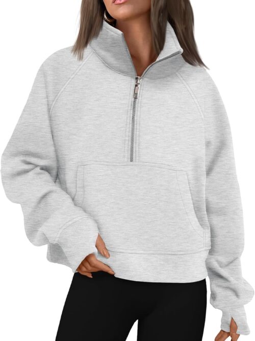 Womens Sweatshirts Half Zip Cropped Pullover Fleece Quarter Zipper Hoodies  Fall Fashion Outfits Clothes