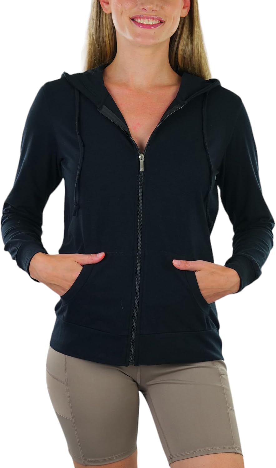 Women??s Cotton Lightweight Long Sleeve Hoodie Pullover or Full Zip Jacket w/Kangaroo Pocket