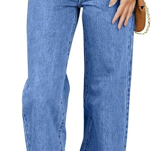 Womens Jeans High Waisted Straight Leg Stretchy Jeans Trendy Loose Wide Leg Denim Pants with Pockets