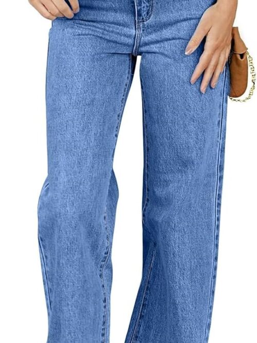 Womens Jeans High Waisted Straight Leg Stretchy Jeans Trendy Loose Wide Leg Denim Pants with Pockets
