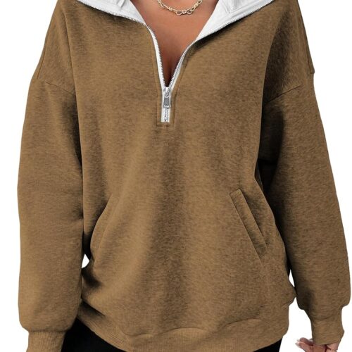 Womens Half Zip Pullover Vintage Novelty Long Sleeve Sweatshirt Midweight Pullover Loose Fashion Clothing