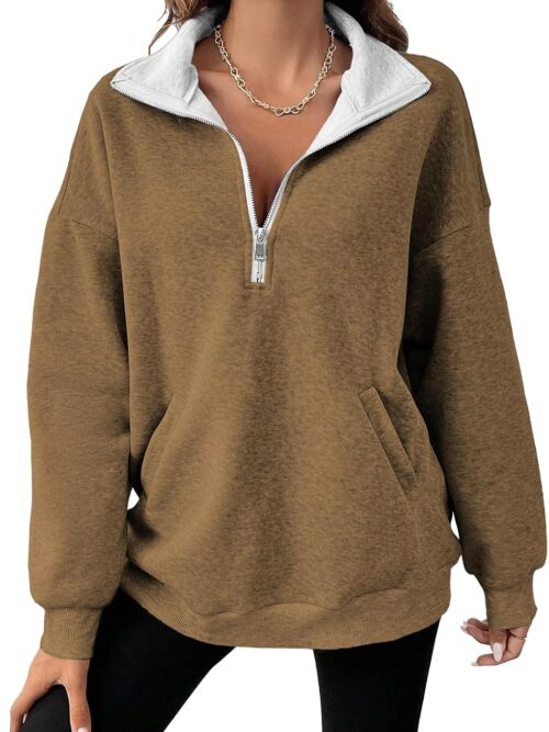 Womens Half Zip Pullover Vintage Novelty Long Sleeve Sweatshirt Midweight Pullover Loose Fashion Clothing
