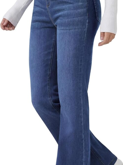 Women??s Trendy Stretchy Flare Jeans High Waisted Wide Leg Bootcut Jeans Pull On Casual Loose Denim Pants