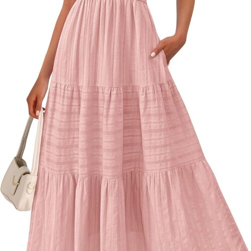 Womens  Spring Boho Spaghetti Strap Dress Casual Sleeveless Smocked A Line Beach Sundress Long Maxi Dresses