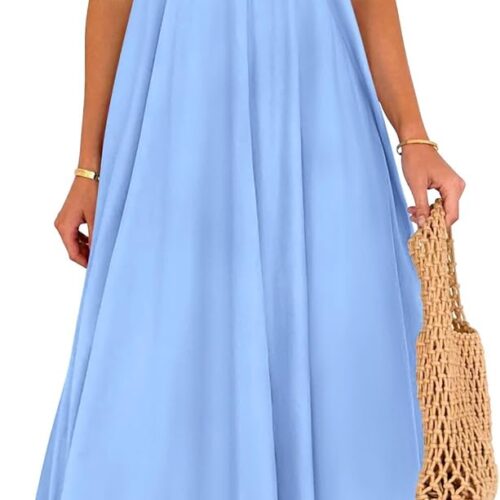 Womens Summer Flowy Maxi Dress Casual Sleeveless Spaghetti Strap Ruffle Beach Long Dresses