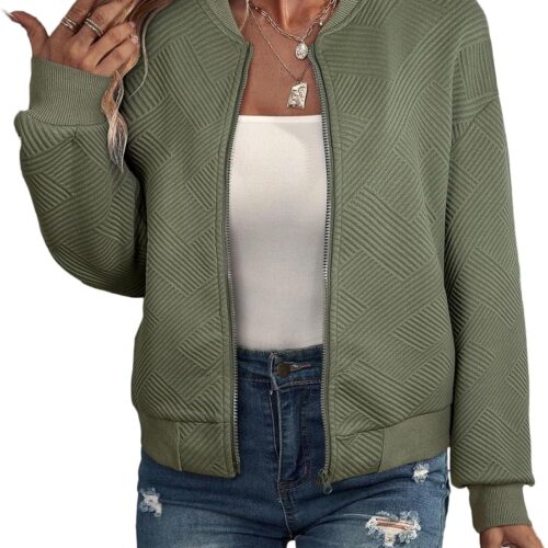 Women Coat Casual Stand Collar Zip Up Lightweight Fall Fashion Jackets Outfits with Pockets