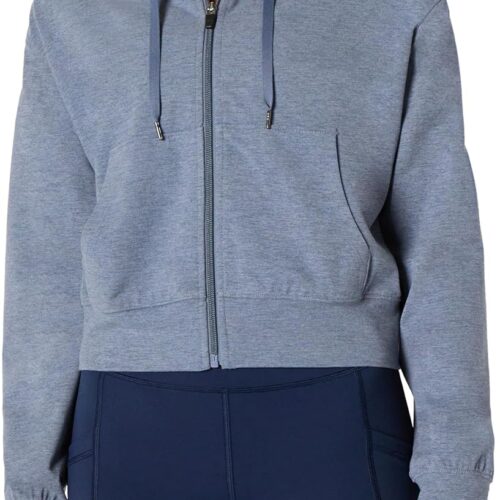 Womens Athletic Soft Performance Lightweight Cropped Zip Up Workout Hoodie