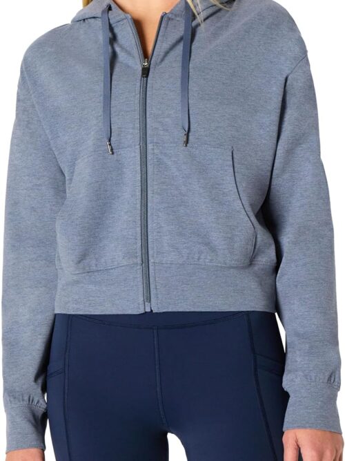 Womens Athletic Soft Performance Lightweight Cropped Zip Up Workout Hoodie