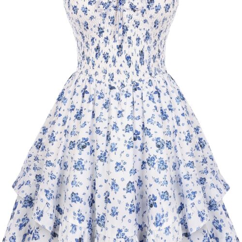 Smocked Floral Sundresses for Women Teens  Summer Flowy Ruffle Mini Dress